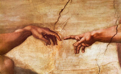 Creation Of Adam - detail White Modern Wood Framed Art Print with Double Matting by Michelangelo