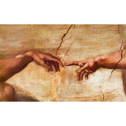 Creation Of Adam - detail White Modern Wood Framed Art Print by Michelangelo