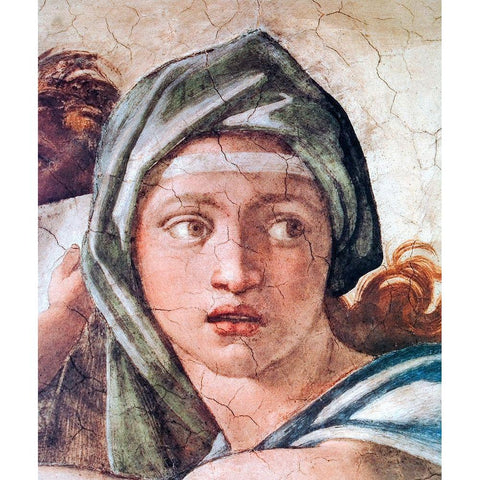 Delphic Sibyl Black Modern Wood Framed Art Print with Double Matting by Michelangelo