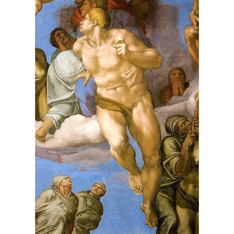 Detail From The Last Judgement 14 Gold Ornate Wood Framed Art Print with Double Matting by Michelangelo