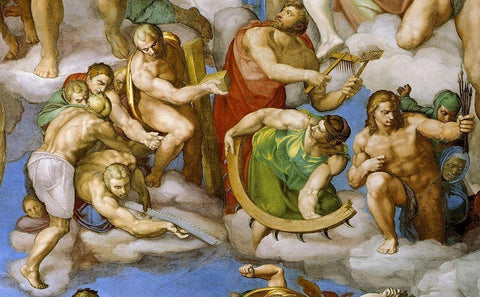 Detail From The Last Judgement 15 White Modern Wood Framed Art Print with Double Matting by Michelangelo