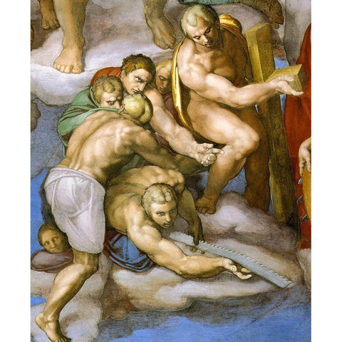 Detail From The Last Judgement 16 Gold Ornate Wood Framed Art Print with Double Matting by Michelangelo