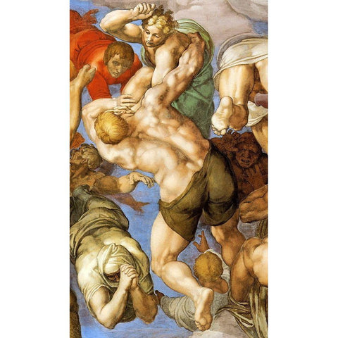 Detail From The Last Judgement 19 Gold Ornate Wood Framed Art Print with Double Matting by Michelangelo