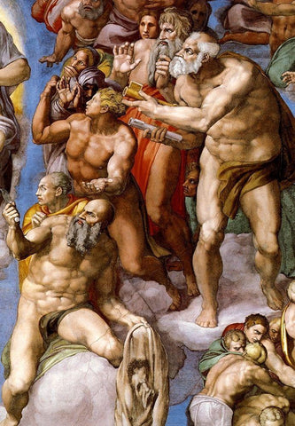 Detail From The Last Judgement 25 White Modern Wood Framed Art Print with Double Matting by Michelangelo