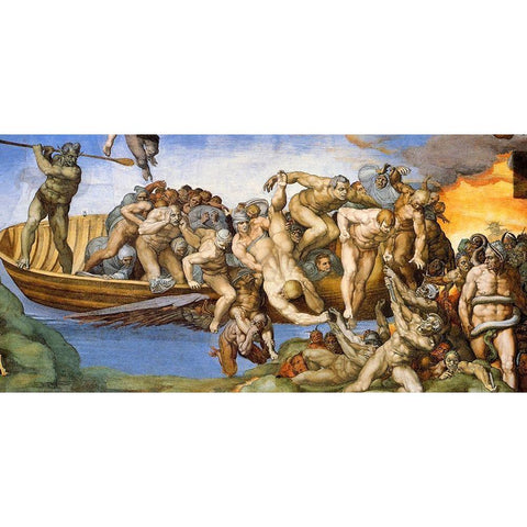 Detail From The Last Judgement 34 Gold Ornate Wood Framed Art Print with Double Matting by Michelangelo