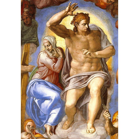 Detail From The Last Judgement 4 White Modern Wood Framed Art Print by Michelangelo