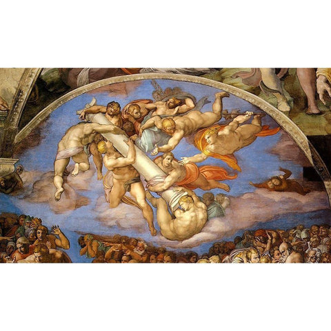 Detail From The Last Judgement 7 Gold Ornate Wood Framed Art Print with Double Matting by Michelangelo