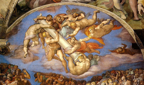 Detail From The Last Judgement 7 Black Ornate Wood Framed Art Print with Double Matting by Michelangelo