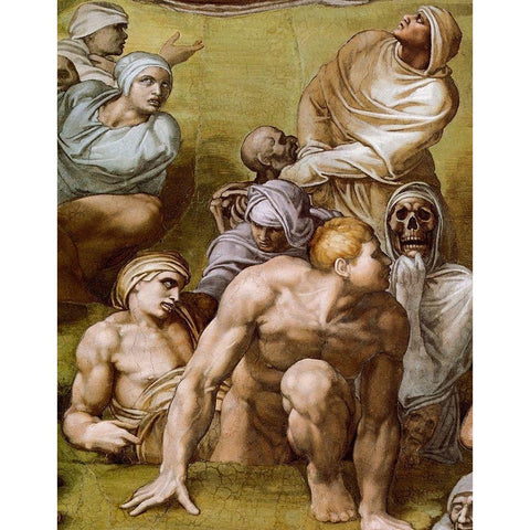 Detail From The Last Judgement 8 Gold Ornate Wood Framed Art Print with Double Matting by Michelangelo