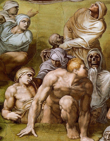 Detail From The Last Judgement 8 White Modern Wood Framed Art Print with Double Matting by Michelangelo