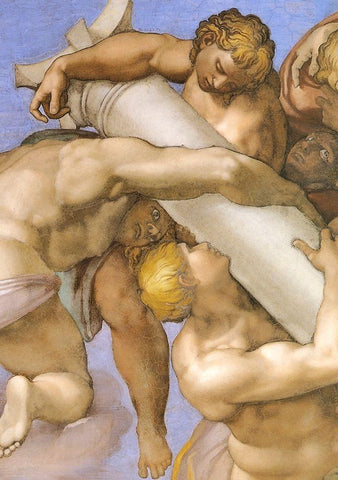 Detail From The Last Judgement (1) Black Ornate Wood Framed Art Print with Double Matting by Michelangelo