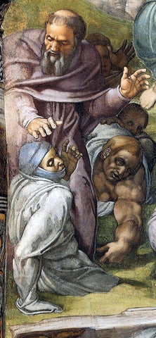 Detail From The Last Judgement (A Tonsured Priest) White Modern Wood Framed Art Print with Double Matting by Michelangelo