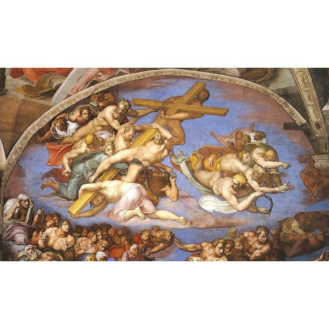 Detail From The Last Judgement (Angels Carrying The Cross) Black Modern Wood Framed Art Print by Michelangelo