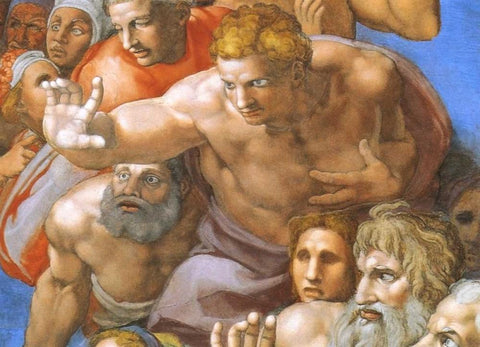 Detail From The Last Judgement - Christ White Modern Wood Framed Art Print with Double Matting by Michelangelo