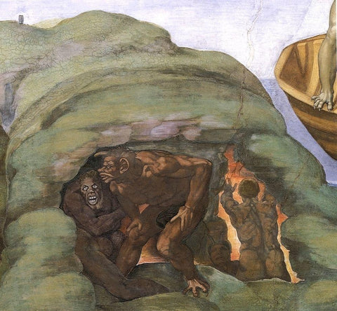 Detail From The Last Judgement (Hells Mouth) Black Ornate Wood Framed Art Print with Double Matting by Michelangelo