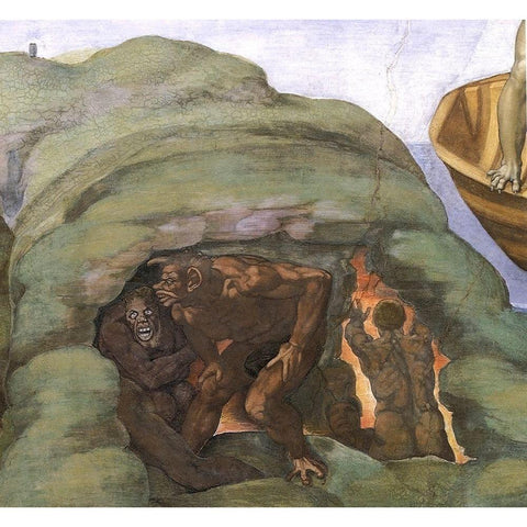 Detail From The Last Judgement (Hells Mouth) Black Modern Wood Framed Art Print by Michelangelo