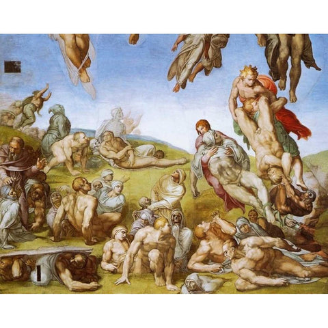 Detail From The Last Judgement - Resurrection Of The Dead Gold Ornate Wood Framed Art Print with Double Matting by Michelangelo