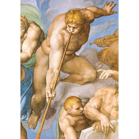 Detail From The Last Judgement (Resurrection Of The Dead) Gold Ornate Wood Framed Art Print with Double Matting by Michelangelo