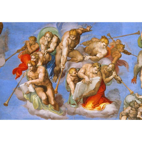 Detail From The Last Judgement - Trumpeting Angels Black Modern Wood Framed Art Print with Double Matting by Michelangelo