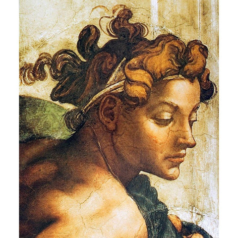 Head Of A Nude Black Modern Wood Framed Art Print with Double Matting by Michelangelo