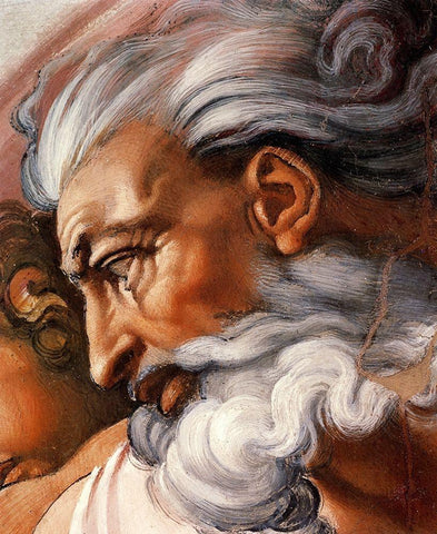 Head Of God-3 White Modern Wood Framed Art Print with Double Matting by Michelangelo