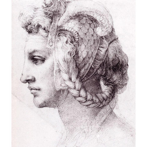 Ideal Head Of A Woman White Modern Wood Framed Art Print by Michelangelo