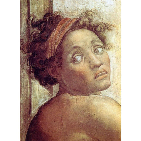 Nude Figure Next To The Scene Of Noahs Sacrifice Detail 1509 Black Modern Wood Framed Art Print by Michelangelo