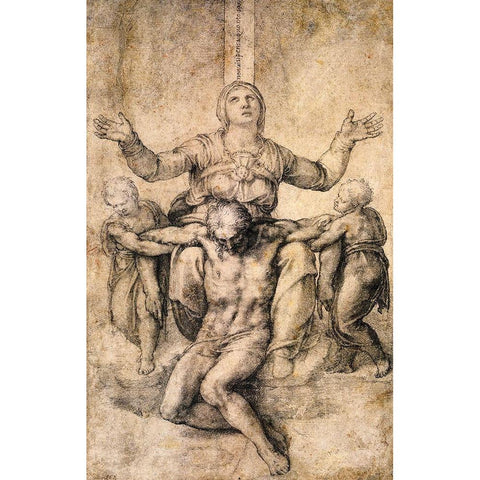 Pieta-4 Gold Ornate Wood Framed Art Print with Double Matting by Michelangelo
