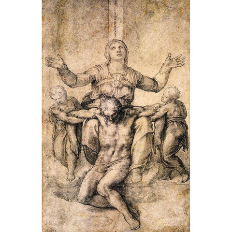 Pieta-4 Black Modern Wood Framed Art Print by Michelangelo