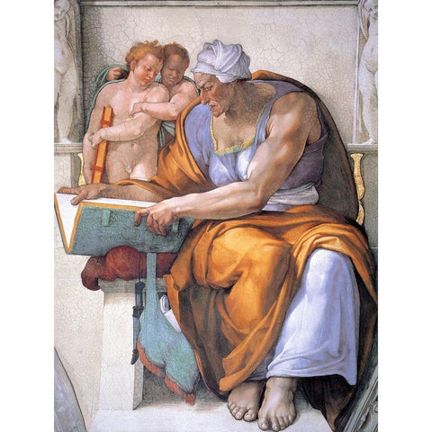 The Cumean Sibyl Black Modern Wood Framed Art Print by Michelangelo