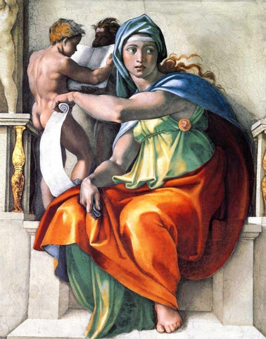 The Delphic Sibyl White Modern Wood Framed Art Print with Double Matting by Michelangelo