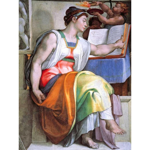 The Erythraean Sibyl Gold Ornate Wood Framed Art Print with Double Matting by Michelangelo