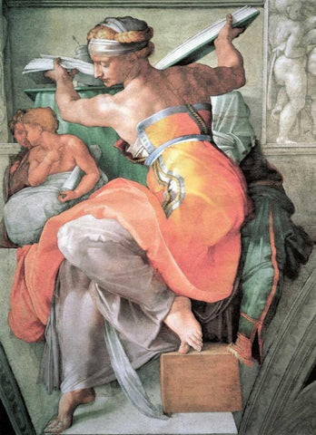 The Libyan Sibyl Black Ornate Wood Framed Art Print with Double Matting by Michelangelo