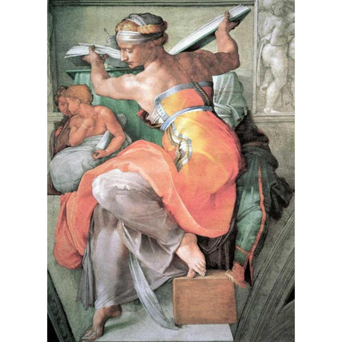 The Libyan Sibyl Gold Ornate Wood Framed Art Print with Double Matting by Michelangelo