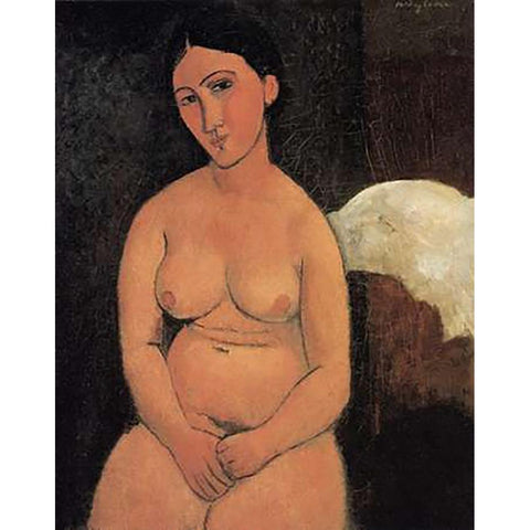 A Seated Nude Black Modern Wood Framed Art Print by Modigliani, Amedeo