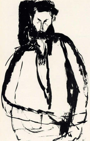 Bearded Man White Modern Wood Framed Art Print with Double Matting by Modigliani, Amedeo