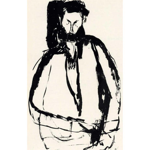 Bearded Man Gold Ornate Wood Framed Art Print with Double Matting by Modigliani, Amedeo