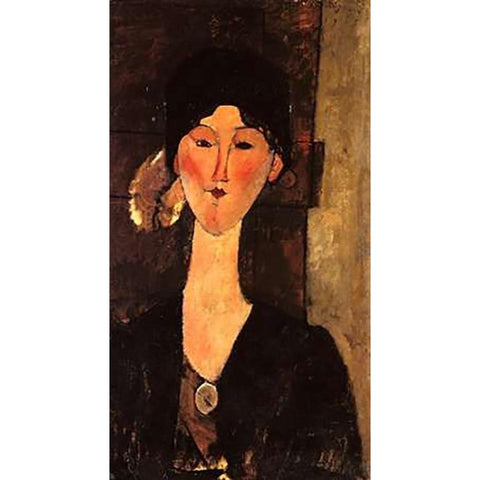 Beatrice Hastings In Front Of A Door Black Modern Wood Framed Art Print with Double Matting by Modigliani, Amedeo