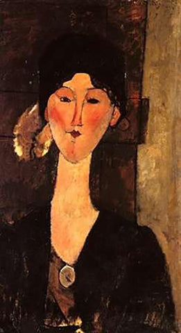 Beatrice Hastings In Front Of A Door White Modern Wood Framed Art Print with Double Matting by Modigliani, Amedeo