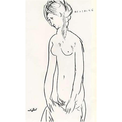 Beatrice Hastings Nude Gold Ornate Wood Framed Art Print with Double Matting by Modigliani, Amedeo
