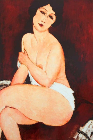 Beautiful Woman White Modern Wood Framed Art Print with Double Matting by Modigliani, Amedeo