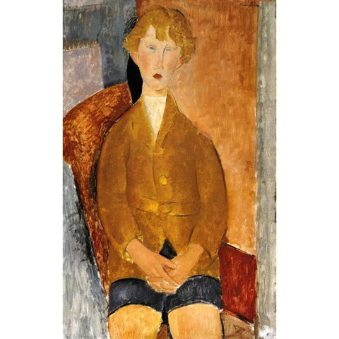 Boy In Short Pants Black Modern Wood Framed Art Print with Double Matting by Modigliani, Amedeo