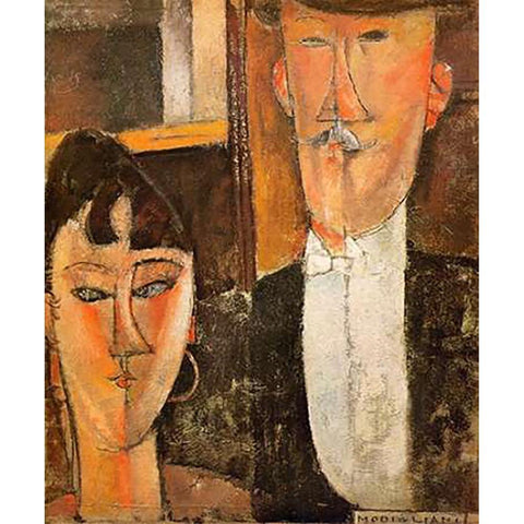 Bride And Groom Les Maries White Modern Wood Framed Art Print by Modigliani, Amedeo