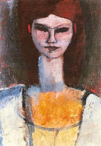 Bust Of A Young Woman White Modern Wood Framed Art Print with Double Matting by Modigliani, Amedeo