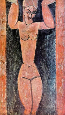 Caryatid 0 Black Ornate Wood Framed Art Print with Double Matting by Modigliani, Amedeo
