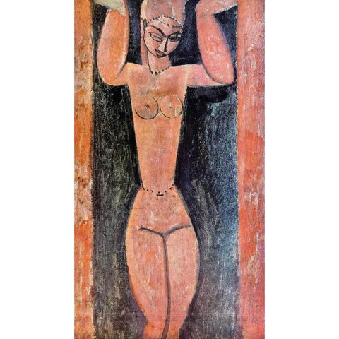Caryatid 0 Gold Ornate Wood Framed Art Print with Double Matting by Modigliani, Amedeo