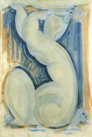 Caryatid 1 White Modern Wood Framed Art Print with Double Matting by Modigliani, Amedeo