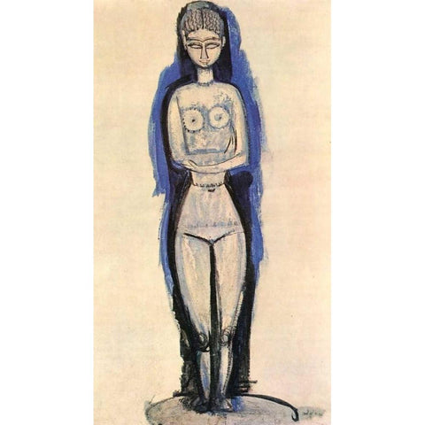 Caryatid 3 Gold Ornate Wood Framed Art Print with Double Matting by Modigliani, Amedeo