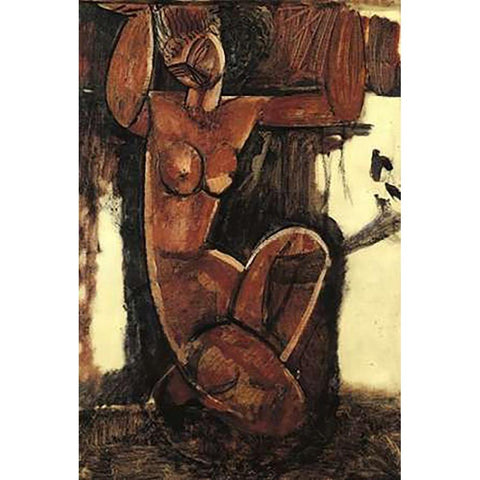 Caryatid 6 Black Modern Wood Framed Art Print by Modigliani, Amedeo
