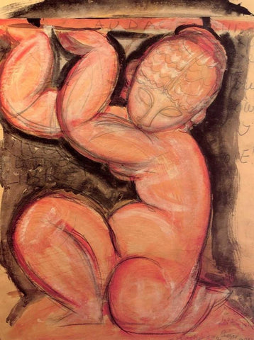 Caryatid X Black Ornate Wood Framed Art Print with Double Matting by Modigliani, Amedeo